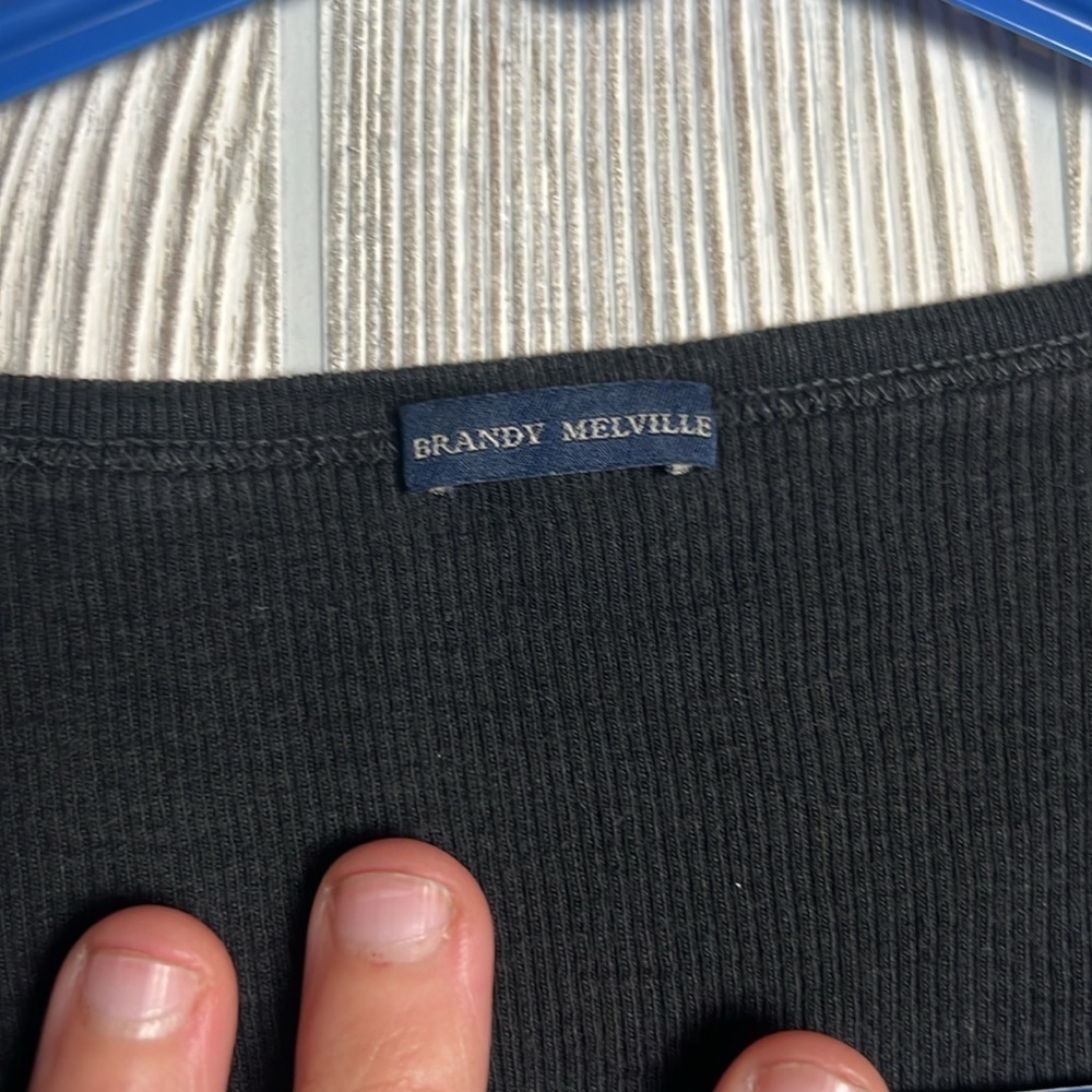 Brandy Melville Black Button-Down Top Ribbed - Picture 2 of 4